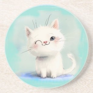 Cute White Kitten Coaster
