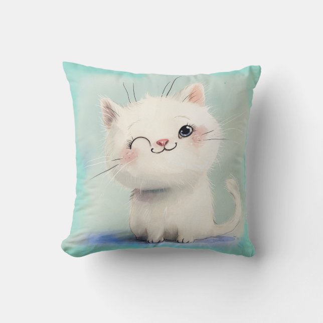 Cute White Kitten Cushion (Front)