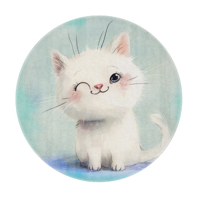 Cute White Kitten Cutting Board (Front)