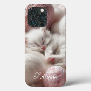 Cute White Kitten in Balls of Yarn Personalised iPhone 13 Pro Case