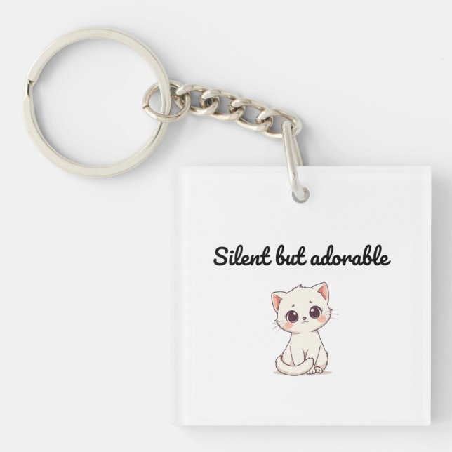 Cute White Kitten Keychain – Fun Gift for Cat Love (Front)