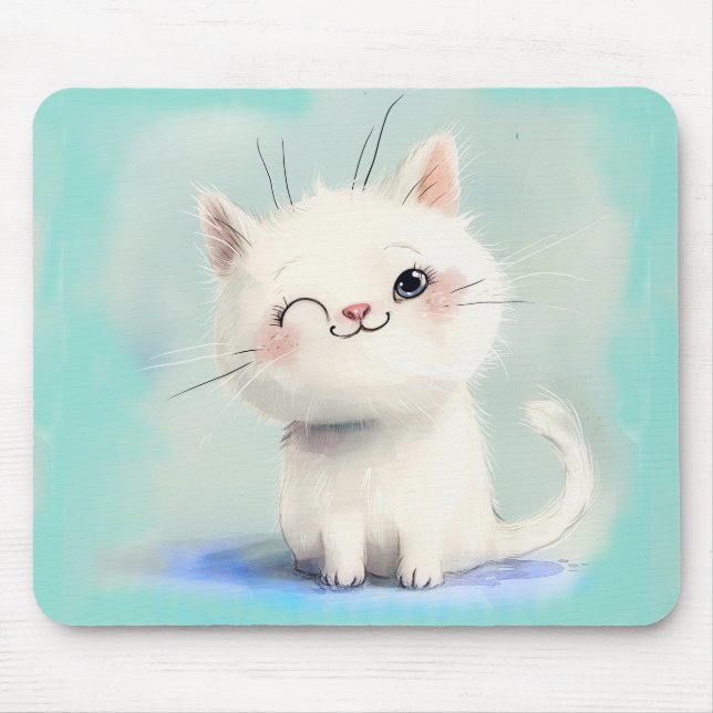 Cute White Kitten Mouse Pad (Front)