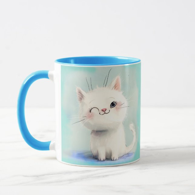 Cute White Kitten Mug (Left)