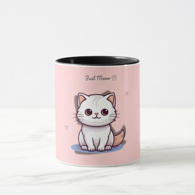 Cute White Kitten Mug “Just Meow” (Center)
