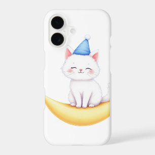 Cute White Kitten on Moon iPhone / iPad case