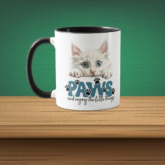 Cute White Kitten Paws and Enjoy Mug (Creator Uploaded)