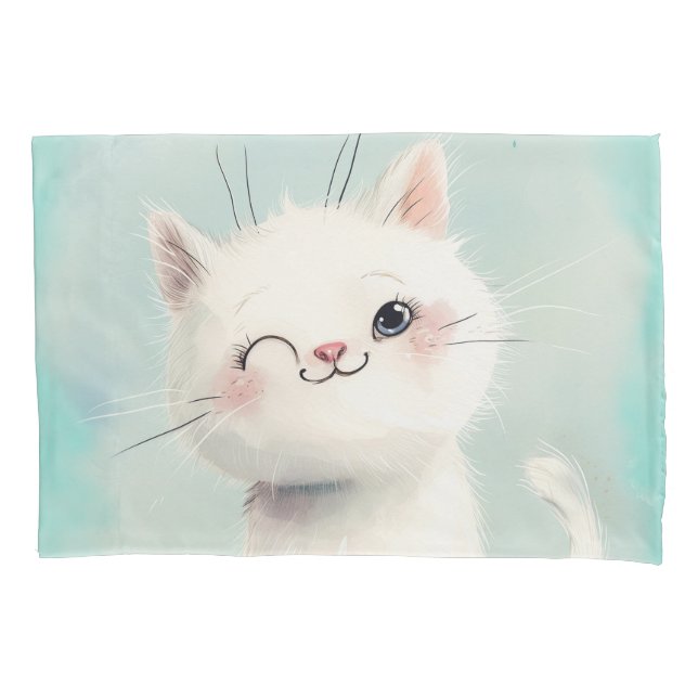 Cute White Kitten Pillowcase (Front)