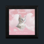 Cute White Kitten Pink Sky Clouds Name, Extra Text Gift Box<br><div class="desc">Cute White Kitten on Pink Sky and Clouds with DIY Name in white script and Extra text. Personalise your name,  initials or message in white text and,  if you like,  add your photos or art instead. Makes a great gift for her.</div>