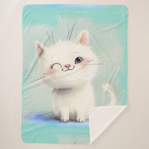 Cute White Kitten Sherpa Blanket