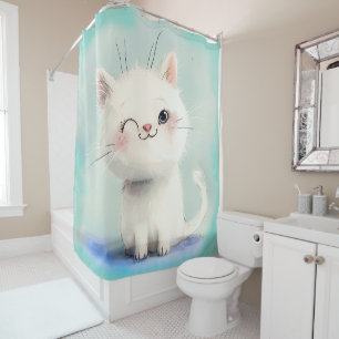 Cute White Kitten Shower Curtain