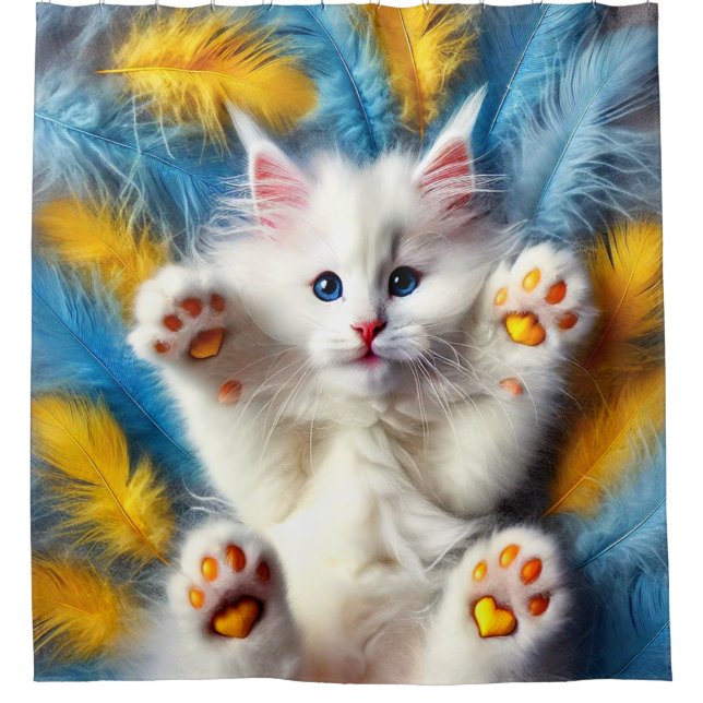 Cute White Kitten Shower Curtain (Front)