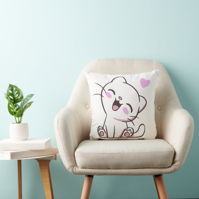 Cute White Kitten Throw Pillow (Chair)