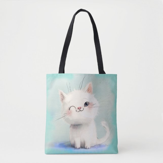 Cute White Kitten Tote Bag (Front)