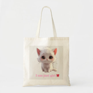 Cute White Kitten Tote Bag - I Am Just Girl Cat Lo