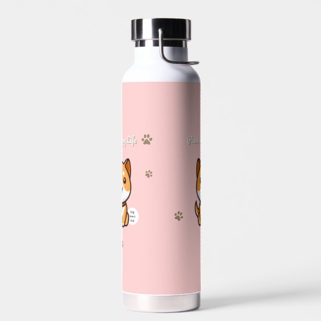 Cute White Kitten Water Bottle “Just Meow” (Left)