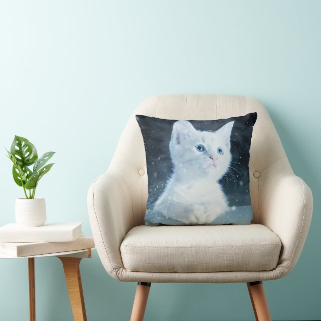 Cute White Kitten with Pretty Blue Eyes Cushion (Chair)