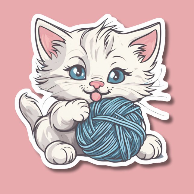 Cute White Kitten with Yarn Waterproof  (Creator Uploaded)