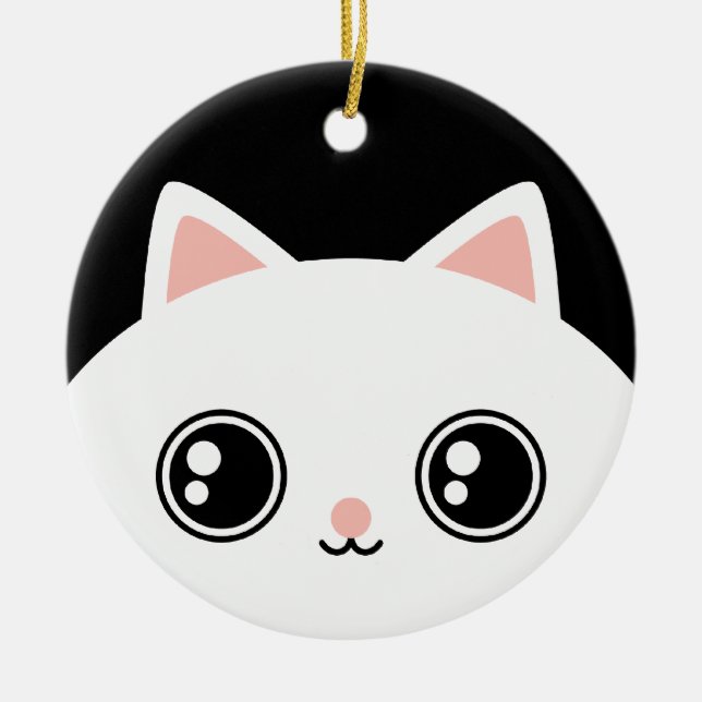 Cute White Kitty and Black Kitty Two Side Ornament (Front)