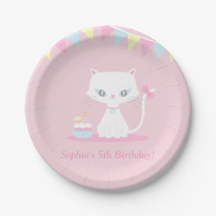 Cute White Kitty Cat Birthday Party Supplies Paper Plate
