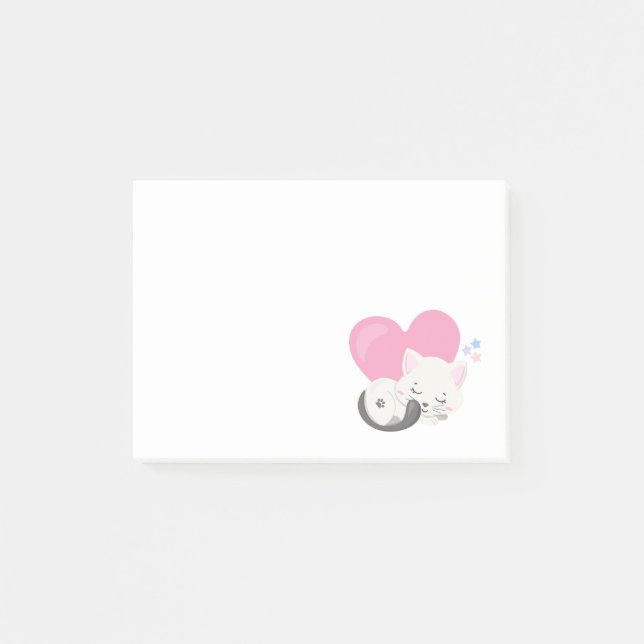 Cute White Kitty Cat Sleeping Post-it Notes (Front)
