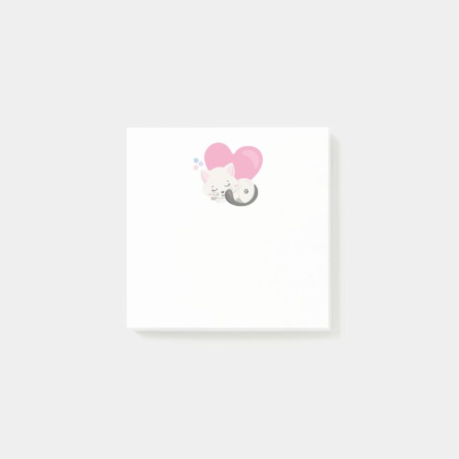 Cute White Kitty Cat Sleeping Post-it Notes (Front)