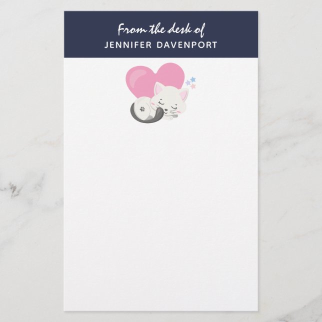 Cute White Kitty Cat Sleeping Stationery (Front)