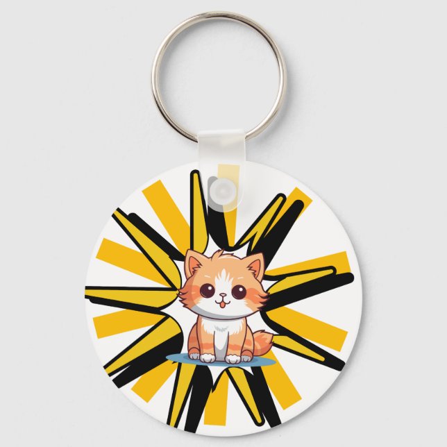 Cute White Kitty Pop Art Illustration Key Ring (Front)