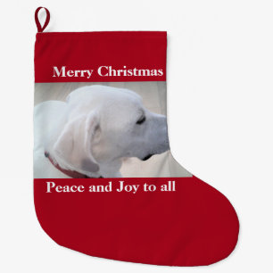 Cute White Labrador Mix Dog Profile Red Christmas Large Christmas Stocking