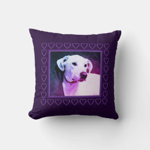 Cute White Labrador Mix Dog Purple Valentine's Day Cushion