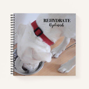 Cute White Labrador Mix Puppy Dog Drinking Water Notebook