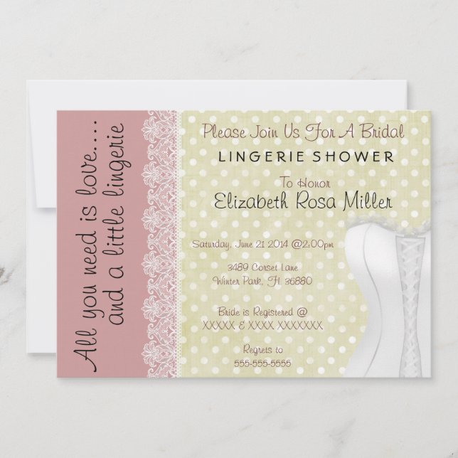 Cute White Lace Corset Lingerie Bridal Shower Invitation (Front)
