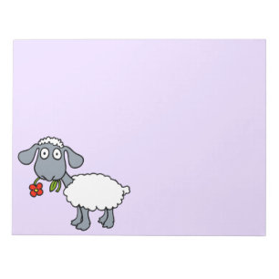 Cute White Lamb Sheep with Red Flower Notepad