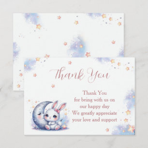 Cute white little bunny and a crescent silver moon thank you card
