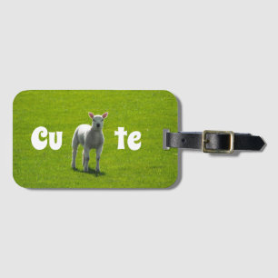 Cute White Little Lamb on Green Luggage Tag