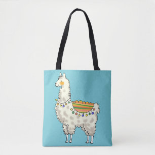 cute white llama cartoon tote bag