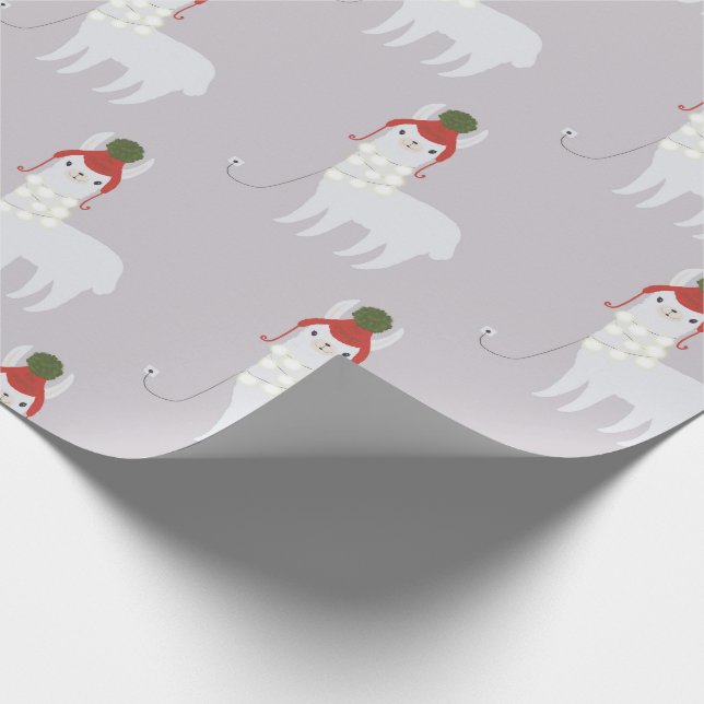 Cute White Llama Christmas Lights Wrapping Paper (Corner)