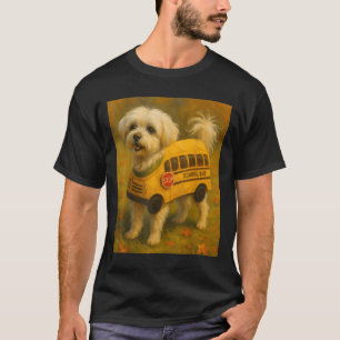 Cute White Maltese Dog School Bus Costume Vintage  T-Shirt