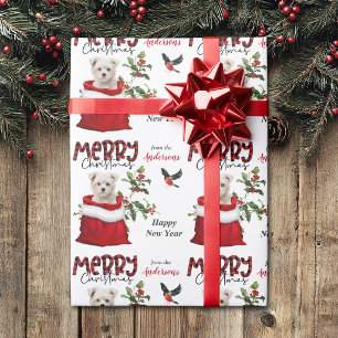 Cute White Maltese Puppy Christmas Gift Bag Wrapping Paper
