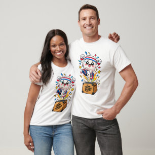 Cute White Mascot Box Jump Fitness Cartoon T-Shirt