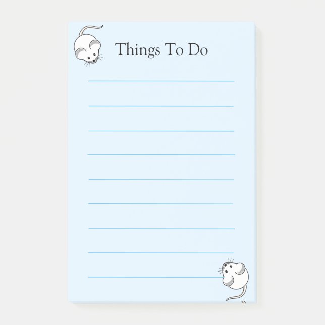 Cute white mice on light blue lined post-it notes (Front)