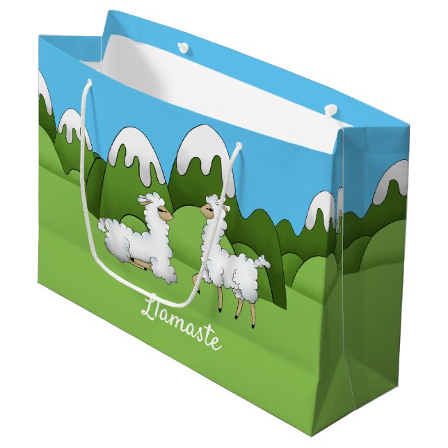 Cute White Mountain Llamas Large Gift Bag (Front Angled)