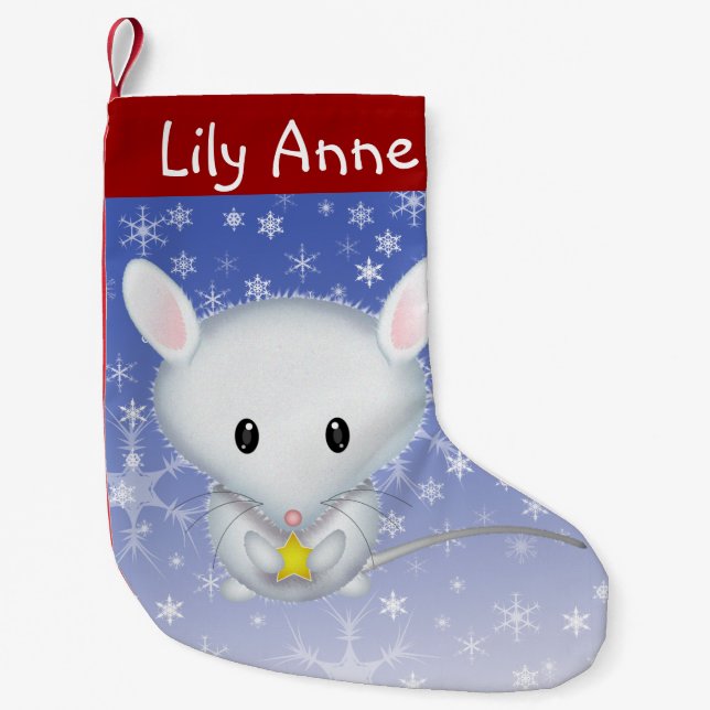 Cute White Mouse Christmas Stocking Personalised (Front)