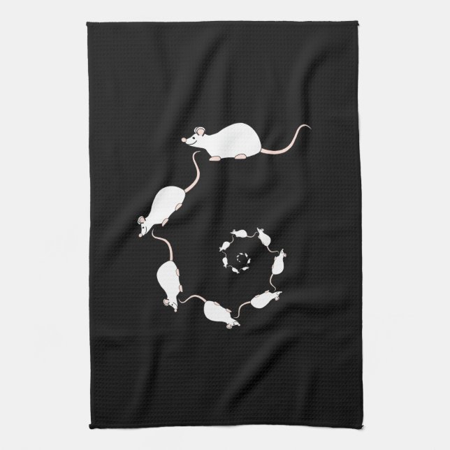 Cute White Mouse Design. Spiral of Mice. Tea Towel (Vertical)