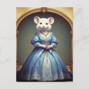 Cute White Mouse Wearing Blue Dress Postcard