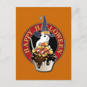 Cute White Mouse with Halloween Treats Postcard