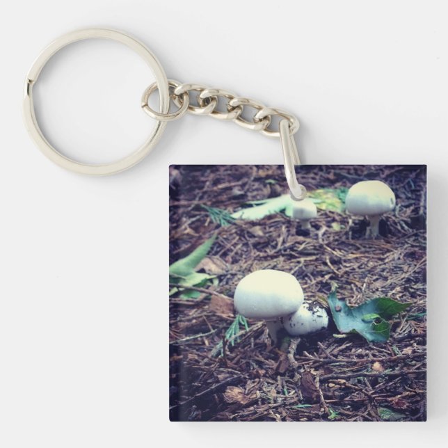 Cute White Mushrooms Key Ring (Front)
