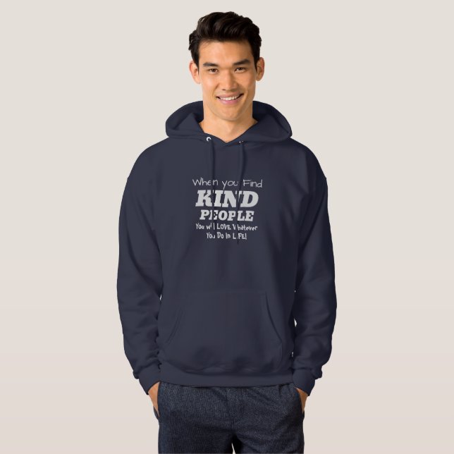 Cute White on Black KIND PERSON Typography Hoodie (Front Full)