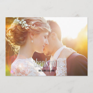 Cute White Overlay Wedding Thank You Photo Card
