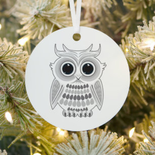 Cute White Owl Big Eyes Winter Woodland Charm Metal Tree Decoration