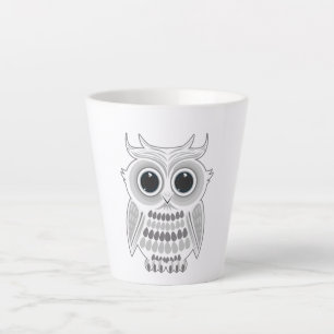 Cute White Owl Cartoon Art Big Eyes Woodland Charm Latte Mug